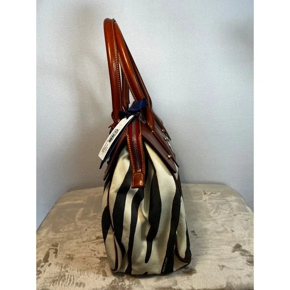Dooney & Bourke Natural Leather Canvas XLG Wilson Travel Zebra Tote HandbagNWT - Picture 5 of 15
